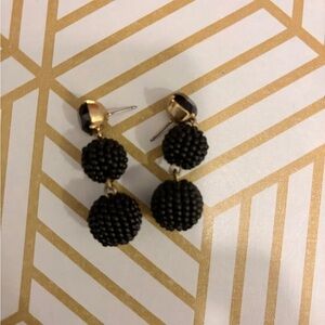 J. Crew Black Beaded Double-Drop Earrings with Gold Accents